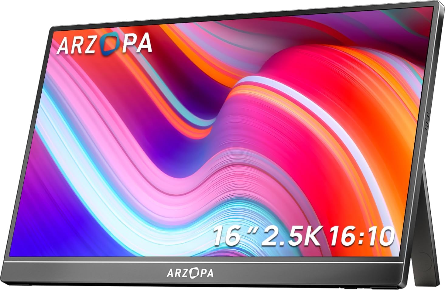 ARZOPA 16" Przenośny Monitor 2.5K | Matryca IPS 123% sRGB 400 Nit | Ekran do Pracy 16:10 do Laptopa, Mac, PC, Telefon | USB-C i HDMI - Z1RC(Czarny/16,0 Cala)