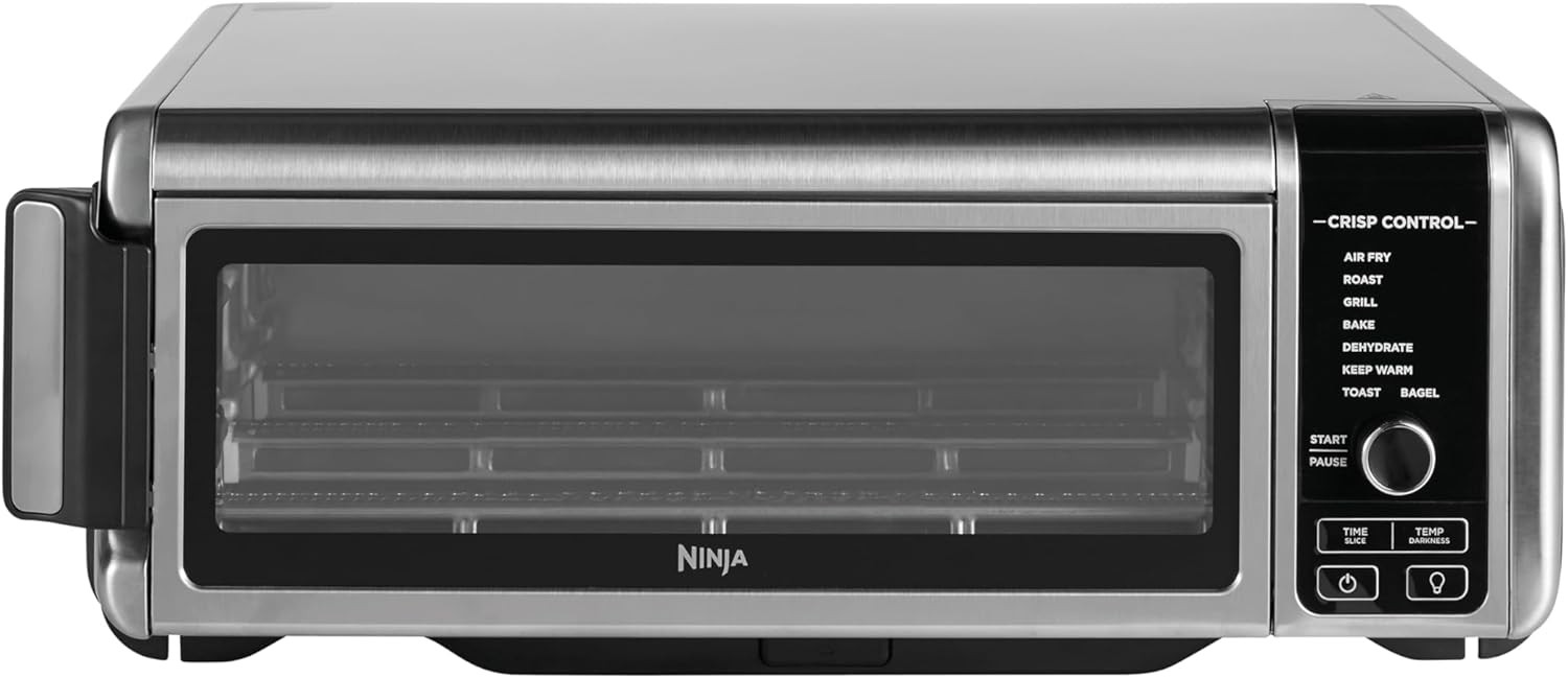 Ninja Foodi 10 w 1, piekarnik wielofunkcyjny, przenośny mini piekarnik na blat, frytkownica beztłuszczowa, pieczenie, grill, ciasta i więcej,10 funkcji gotowania, srebrno/czarny, DT200EU(8 w 1)