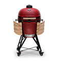 Kamado BONO BBQ Grande - ceramiczny grill Kamado z 6 dodatkami - grill BBQ Ø 59 cm z akcesoriami - czerwony Grill-wędzarnia na patio, balkon lub do ogrodu(Czerwony/59 cm)