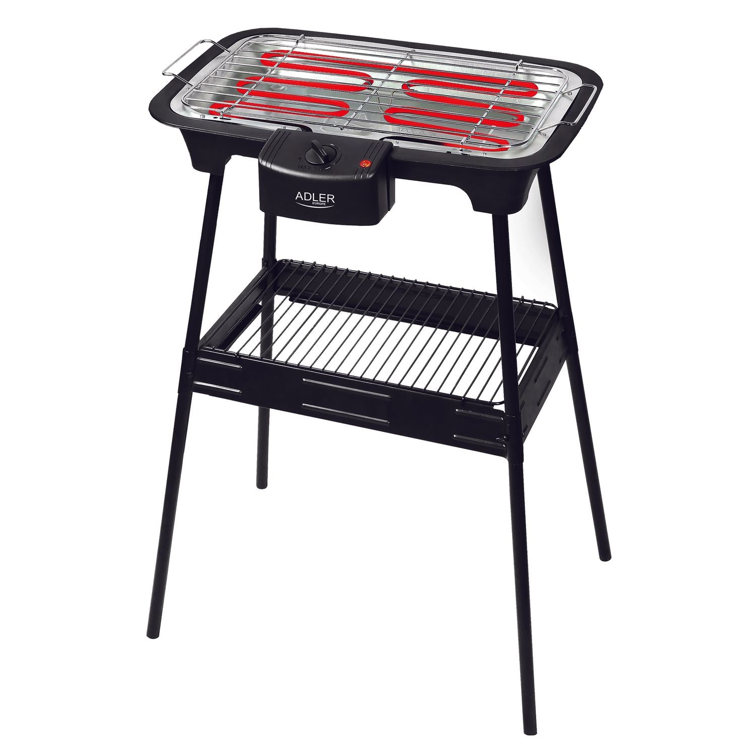 Grill elektryczny z nóżkami, chromowany, regulacja temperatury, do użytku wewnątrz/na zewnątrz, odłączany, czarny, 2000 W Adler AD 6602(Por omisión)