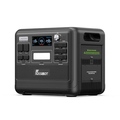 FOSSiBOT-Polska Przenośna Stacja Zasilania 2048 Wh LiFePO4, 3 wyjścia AC 2400 W, Magazyn Energii APPvay（Зарядна станція, 2048 Вт*год, 2400 Вт, аварійне живлення）(czarny)