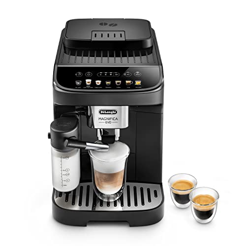 De'Longhi Magnifica Evo Ecam 292.81.B W Pełni Automatyczny Ekspres do Kawy z Dyszą do Spieniania Mleka, 7 Przycisków do Różnych Rodzajów Kaw, Intuicyjny Panel Sterowania, 2 Filiżanki, Czarny(Automatyczny dzbanek na mleko)