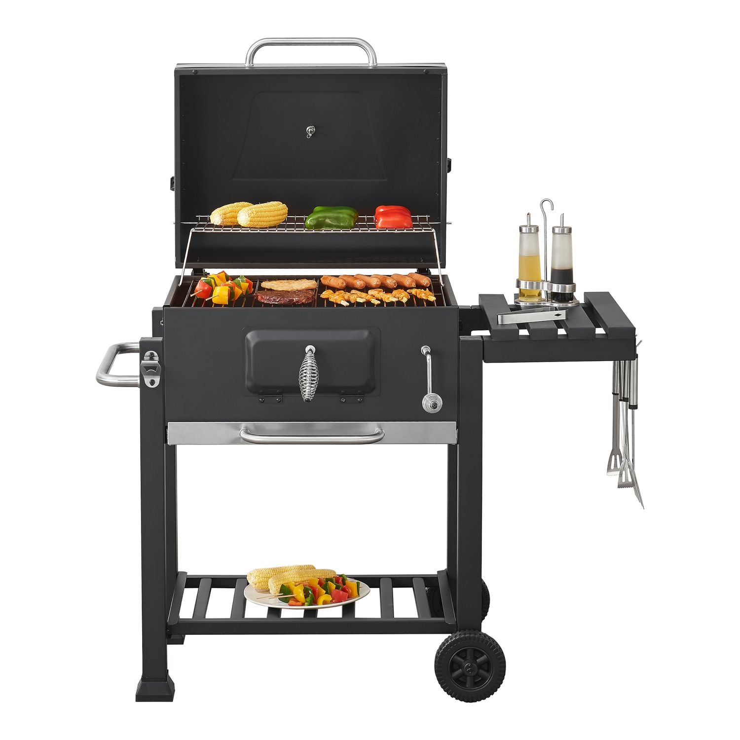 Grill węglowy Arnad z 3 stalowymi półkami 105x114x48cm - czarny [casa.pro](Por omisión)