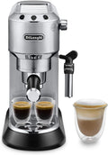 De'Longhi Dedica – Ekspres do kawy ze stali nierdzewnej z pompką do kawy mielonej lub na kapsułki, espresso i cappuccino, zbiornik 1,3 litra, system zapobiegający kapaniu, model EC685.M, kolor metaliczny(Black/White/Dedica)