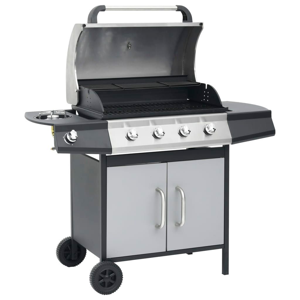 Grill gazowy Vidaxl z 4+1 palnikami, czarno-srebrny(Por omisión)
