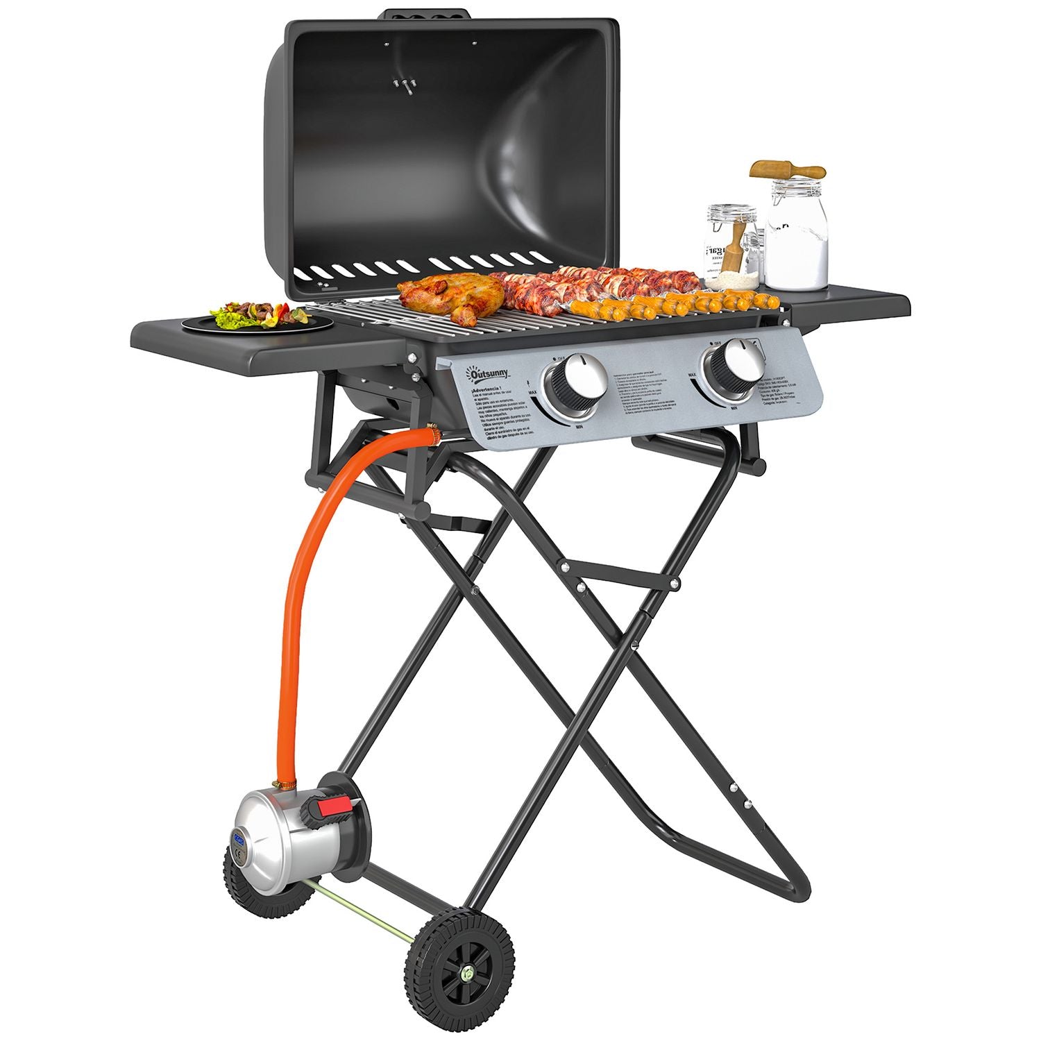 Grill gazowy Outsunny ABS ze stali nierdzewnej - 101 x 50 x 102 cm. Czarny(Por omisión)