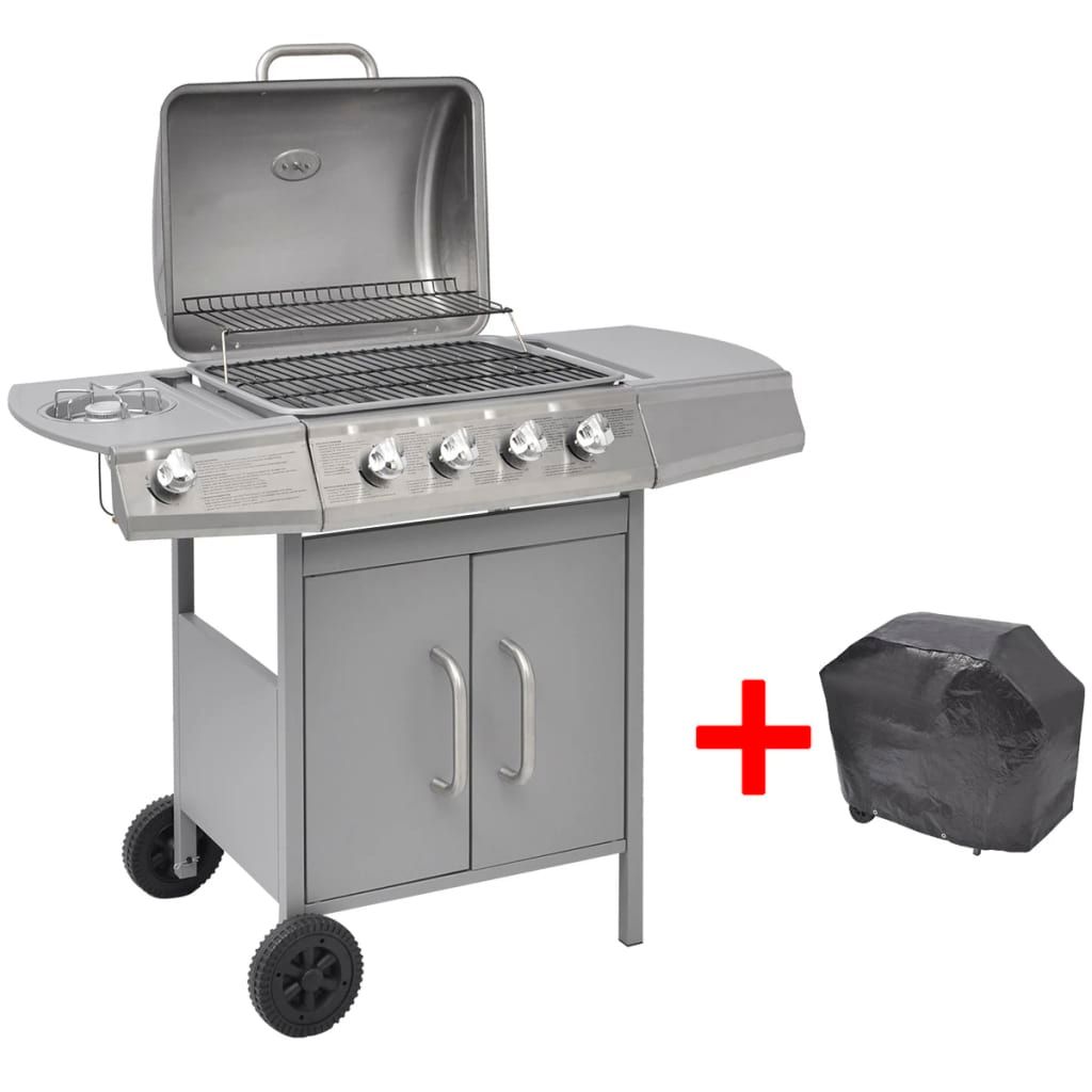 Grill gazowy Vidaxl z 4+1 palnikami, srebrny(Por omisión)
