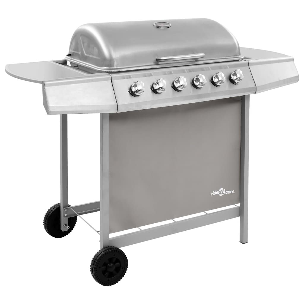 Grill gazowy Vidaxl 6-palnikowy, srebrny(Por omisión)