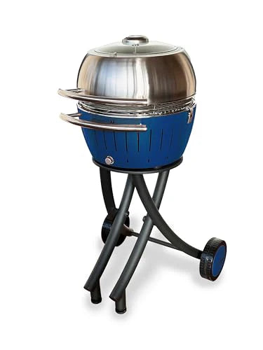 LotusGrill Zestaw grilla ogrodowego XL, kolor limonkowy – grill na kółkach z pokrywą XL ze stali nierdzewnej (ciemnoniebieski)(głęboki niebieski)