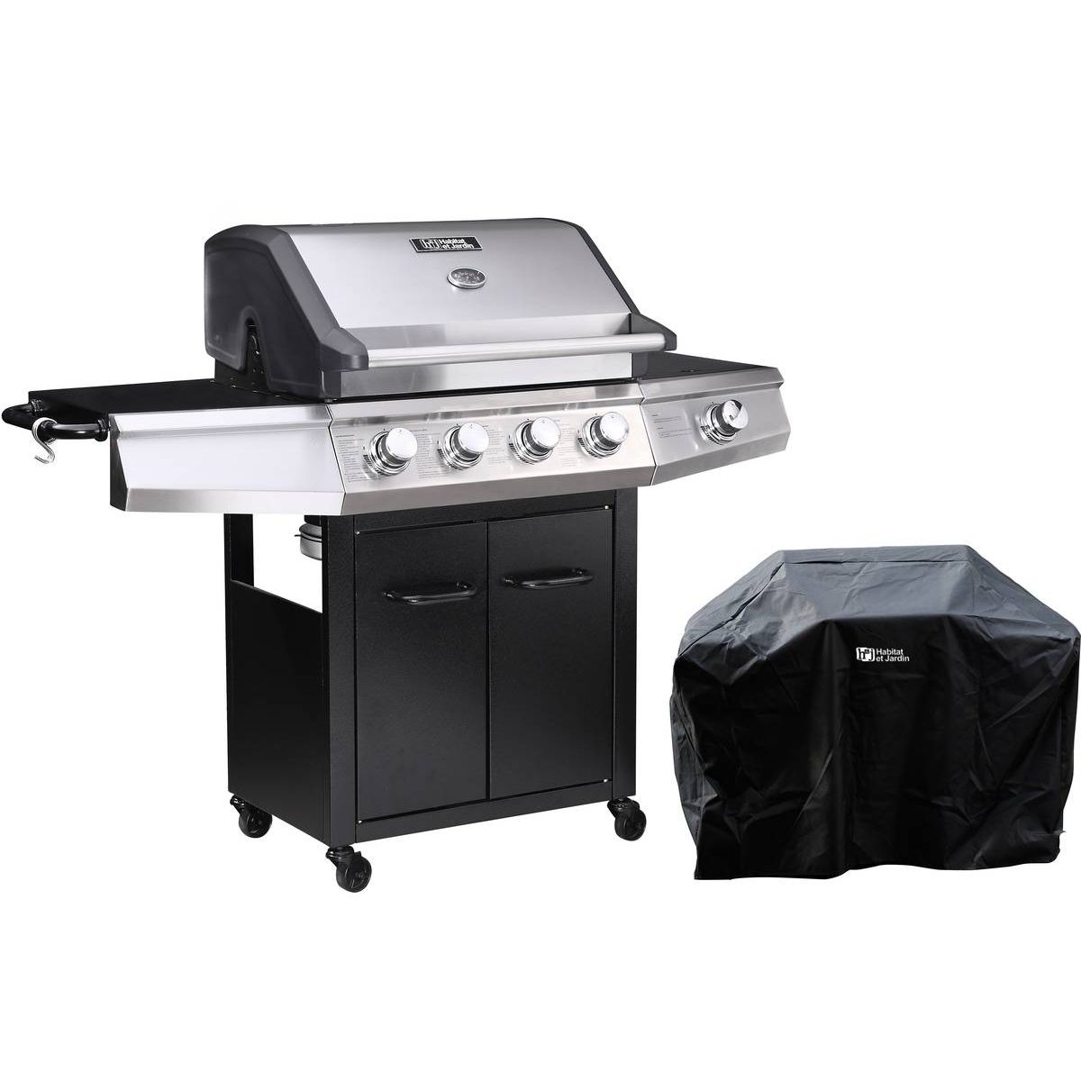 Grill gazowy „Bingo 5” – 5 palników (1 strona) – 15,2 kW + osłona ochronna – czarny(Por omisión)
